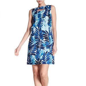 Womens Gabby Skye Leaf Print Sleeveless Dress Size 6 10 Blue NWT
